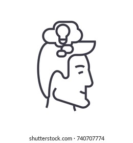 thinking process head linear icon, sign, symbol, vector on isolated background