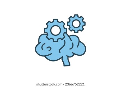 Thinking process icon. Brain icon with gear. icon related to critical thinking . suitable for web site design, app, user interfaces, printable etc. Flat line icon style. Simple vector design editable
