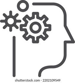 Thinking process icon. Head with gears line symbol