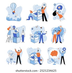 Thinking process vector illustration. Develop plan harmonizes creativity and analysis for successful thinking process Imagination is compass in journey successful development and creative Imagination
