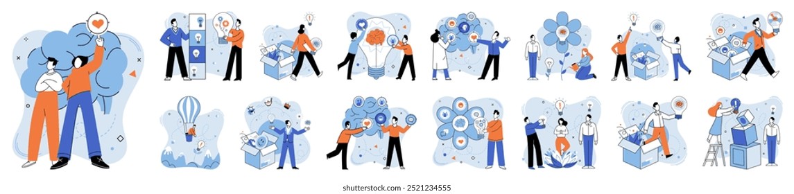 Ilustração do vetor do processo de pensamento. A imaginação é a mente criativa pulsante, impulsionando o sucesso estratégico A resolução eficaz de problemas requer um plano bem elaborado e um processo de pensamento criativo Inovação