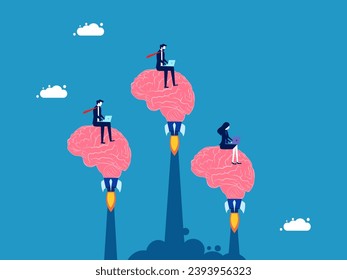 Thinking quickly, acting quickly. Team of business people working on brain rocket