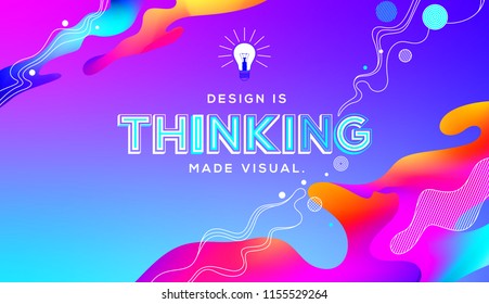 Thinking quote in fluid holographic style. Modern typography concept with holographic gradients and geometric shape.