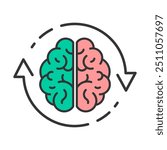 Thinking refresh brain icon. Mind change, refresh, update brain work, reload, recycle vector illustration.