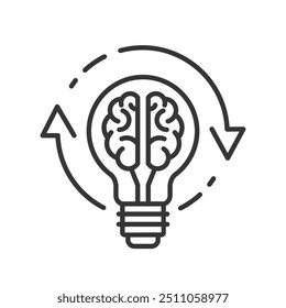 Thinking refresh brain icon. Mind refresh, update brain work, reload vector illustration.