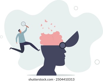 thinking or remember disorder, psychology or anxiety concept.flat design with people.