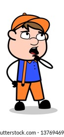 Thinking - Retro Cartoon Carpenter Worker Vector Illustration﻿