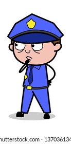 Thinking - Retro Cop Policeman Vector Illustration