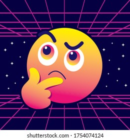 Thinking retro emoticon - question face vintage emoji - vector illustration