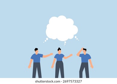 Pensando na mesma ideia, pessoas de negócios pensativas debatem com a mesma bolha de pensamento