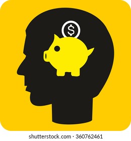 Thinking saving Money - a concept showing a head/brain thinking about money/dollar
