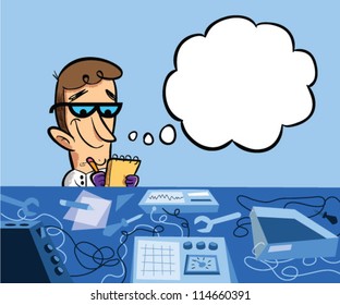 Thinking Scientist in a Laboratory Cartoon