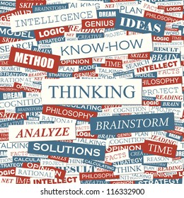 THINKING. Seamless vector pattern. Word collage. Vector illustration.