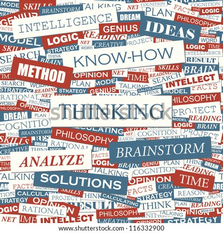 THINKING. Seamless vector pattern. Word collage. Vector illustration.