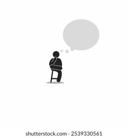 Thinking sitting. Silhouette icon. Rational thinking. Finding solution. Thinking man sitting on a chair with a big empty bubble cloud. Vector artwork depicts thought, contemplate, idea, wisdom 