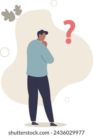 Thinking skeptical man illustration.Puzzlement, doubts, uncertainty, difficult choices, problem solving.