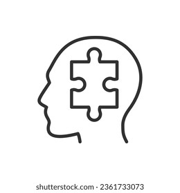 Thinking skills and problem solving, linear icon. Logic. The puzzle in the mind. Line with editable stroke