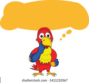 thinking smart colorful parrot with empty thought bubble