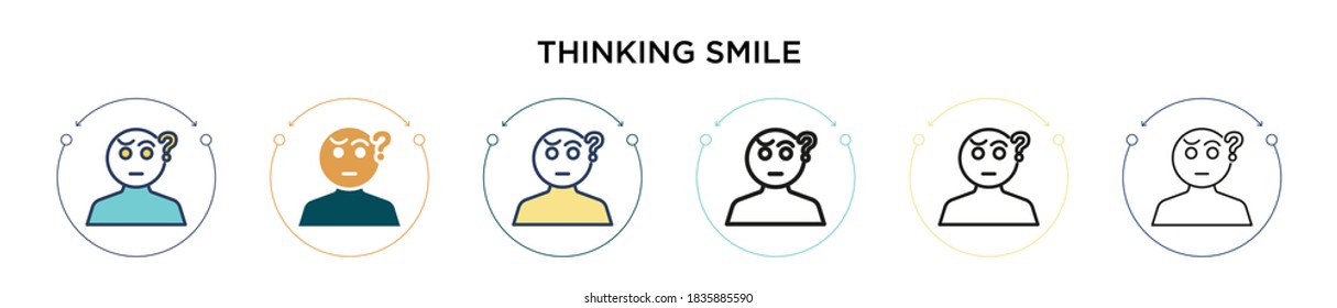 Thinking smile icon in filled, thin line, outline and stroke style. Vector illustration of two colored and black thinking smile vector icons designs can be used for mobile, ui, web