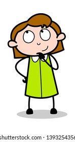 Thinking for a Solution - Retro Office Girl Employee Cartoon Vector Illustration﻿