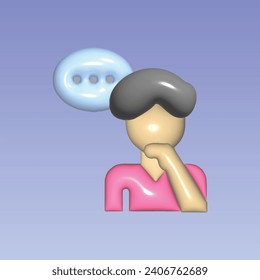 Thinking or solving problem concept. Realistic 3d object cartoon style. Vector colorful illustration.