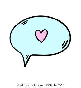 Thinking speech bubble with heart. Thinking cloud with a heart. Hand drawn vector illustration.