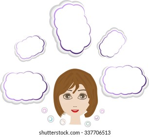 Thinking student hipster woman with thought bubble speech balloon vector illustration