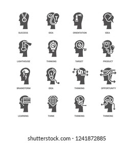 Thinking, Success, Idea, Opportunity, Thinking icon 16 set EPS 10 vector format. Icons optimized for both large and small resolutions.