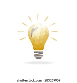 Thinking symbol with polygons design with light bulb.