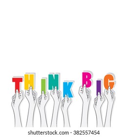 thinking text banner hold in hand design vector