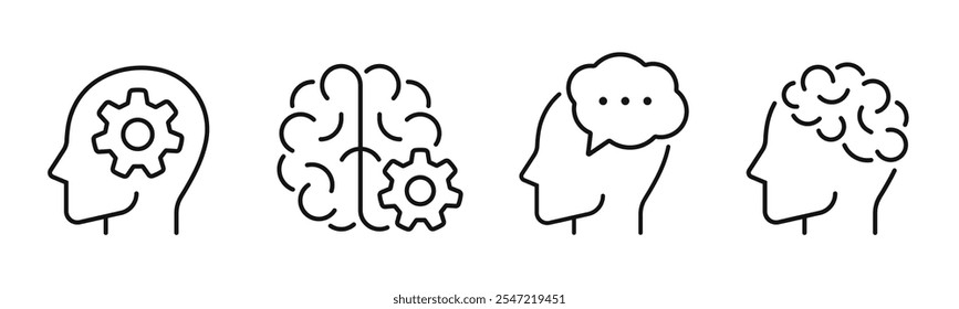 Thinking thin line icons set. Mind, brain symbol. Vector