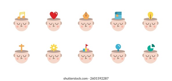 thinking thought intelligent icons. flat color style icon set
