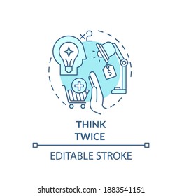Thinking twice concept icon. Informed customer tip idea thin line illustration. Avoiding impulse buying. Buying mindfully. Vector isolated outline RGB color drawing. Editable stroke