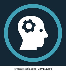 Thinking vector icon. Style is bicolor flat rounded symbol, blue and white colors, rounded angles, dark blue background.