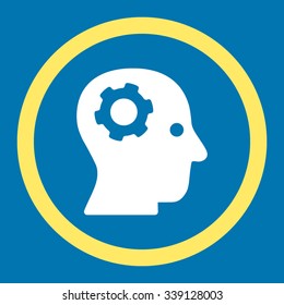 Thinking vector icon. Style is bicolor flat rounded symbol, yellow and white colors, rounded angles, blue background.