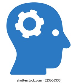 Thinking vector icon. Style is flat symbol, smooth blue color, rounded angles, white background.