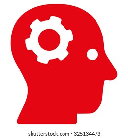 Thinking vector icon. Style is flat symbol, red color, rounded angles, white background.