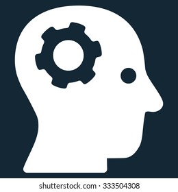 Thinking vector icon. Style is flat symbol, white color, rounded angles, dark blue background.