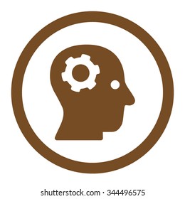 Thinking vector icon. Style is flat rounded symbol, brown color, rounded angles, white background.