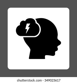 Thinking vector icon. Style is flat rounded square button, black and white colors, gray background.
