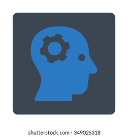 Thinking vector icon. Style is flat rounded square button, smooth blue colors, white background.
