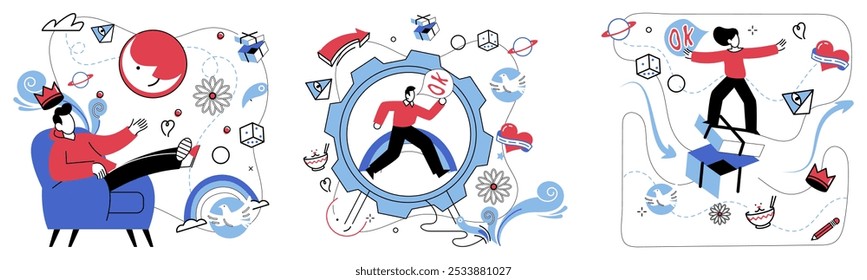 Thinking vector illustration. Creative brainstorming is playground where ideas frolic in garden thoughtful contemplation In symphony solving problems, intelligence plays lead role