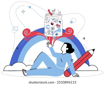 Thinking vector illustration. Imagination blossoms when thoughtful pondering meets canvas strategic solutions Thoughtful analysis is bridge connecting realms information and intelligent