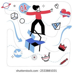 Thinking vector illustration. In realm creativity, brainstorming becomes heartbeat innovative thinking Reflective intelligence is silent guide in dance contemplation and discovery Imagination