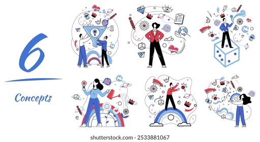 Thinking vector illustration. In theater contemplation, intelligence is lead actor, delivering captivating performance in play creative thinking Brainstorming is canvas, where brushstrokes thoughtful