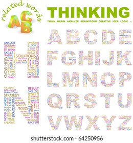 THINKING. Vector letter collection. Illustration with different association terms.