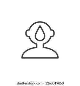 Thinking water saving outline icon. linear style sign for mobile concept and web design. Human head with water drop simple line vector icon. Symbol, logo illustration. Pixel perfect vector graphics