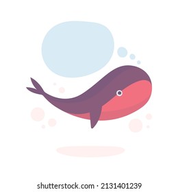Pensando en la ballena. Ballena de juguete con burbuja de habla. Ilustración de dibujos al estilo de las caricaturas. Parte del conjunto.