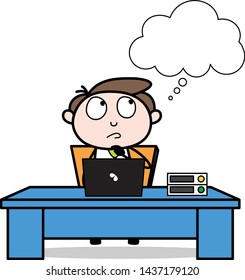 Thinking While Working - Office Businessman Employee Cartoon Vector Illustration