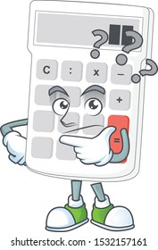 Thinking white calculator in the character mascot